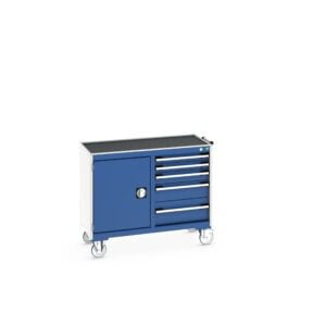Maintenance Trolley - Mobile Cabinet with Top Tray and Mat - Cupboard and 5 Drawers