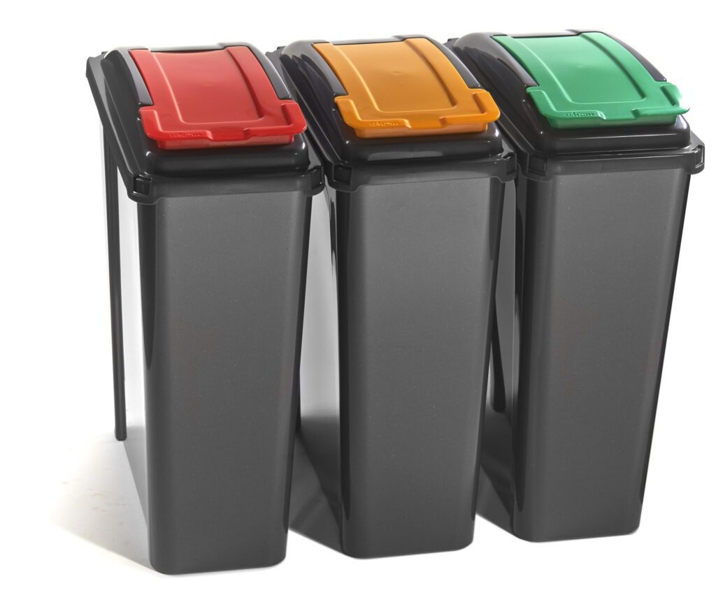 25 Litre Lift Top Recycling Bins With Coloured Lids & Recycling Labels ...