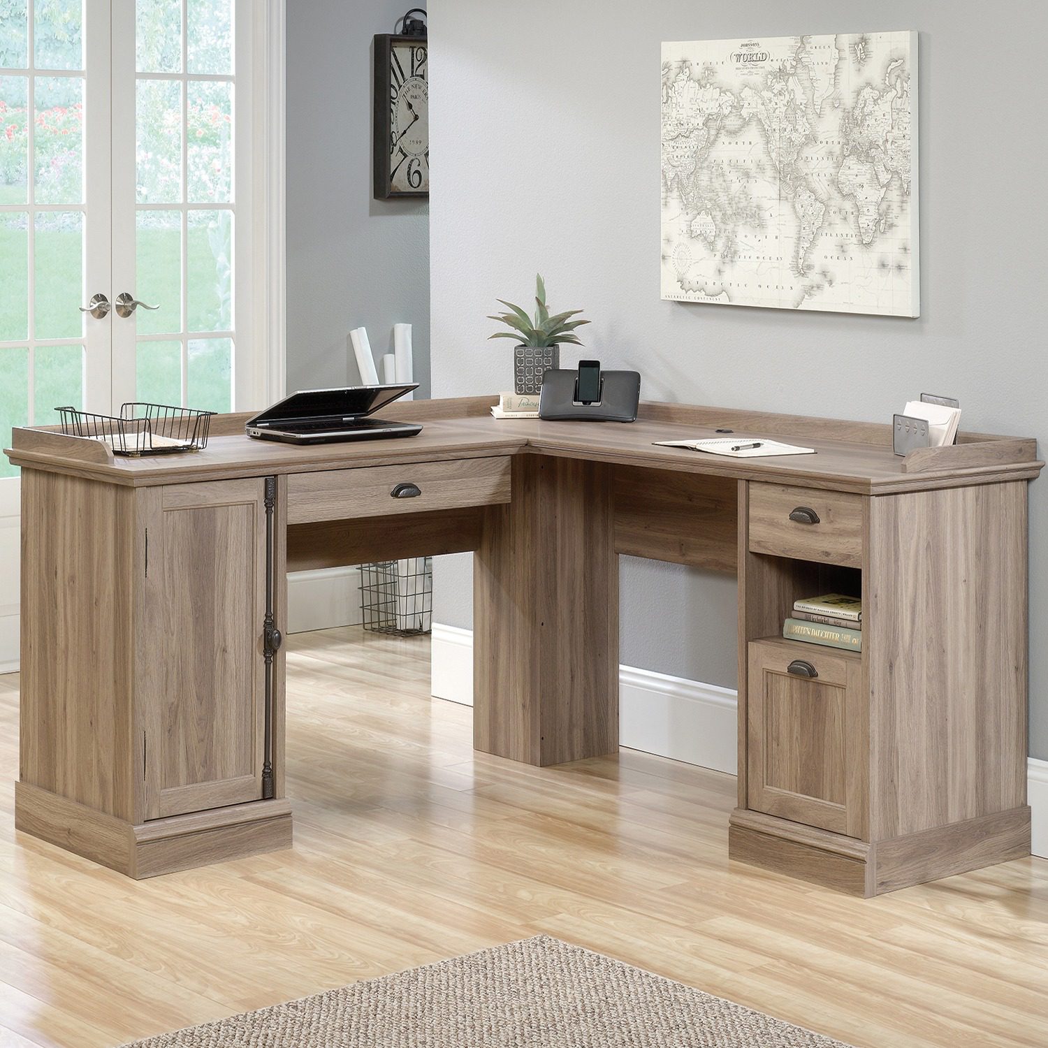 Teknik 5418270 Barrister Home L-Shaped Desk In Salt Oak Finish | Aldea ...