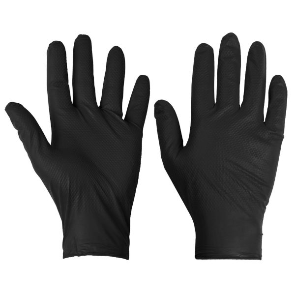 Disposable Black Nitrile Diamond Grip Gloves
