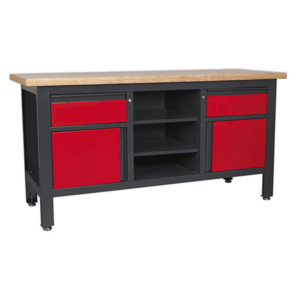 Workstation with 2 Drawers, 2 Cupboards and Open Storage