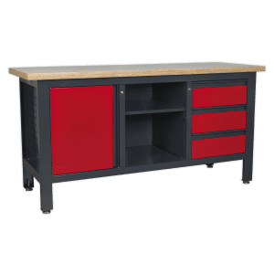 Workstation with 3 Drawers, 1 Cupboard and Open Storage