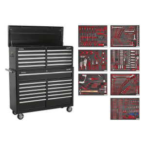 Sealey Tool Chest Combination 23 Drawer with Ball-Bearing Slides - Black with 446pc Tool Kit